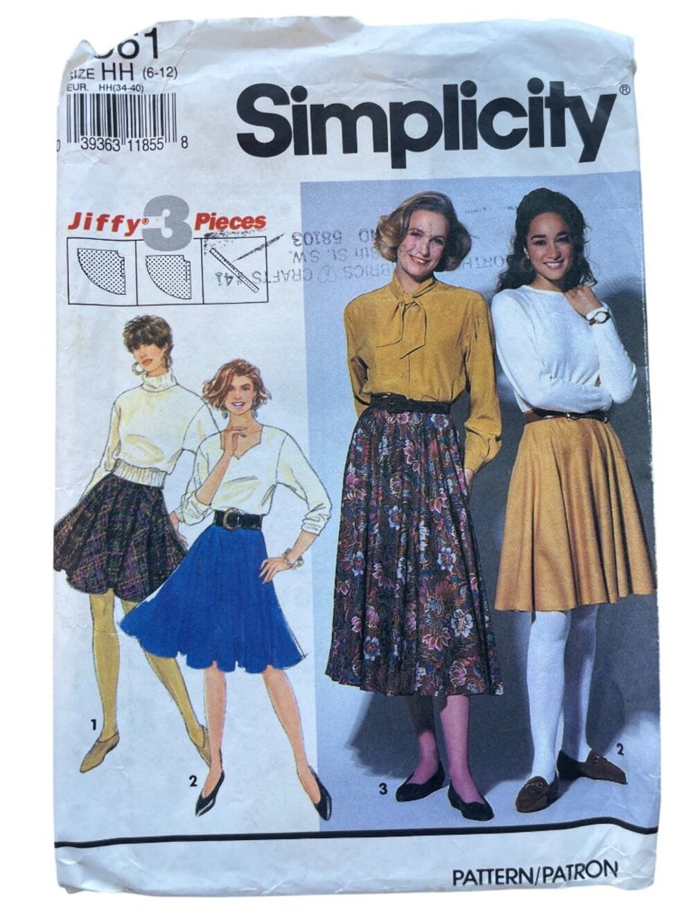 Vintage 90s Simplicity 7561 Misses Circle Skirt Sizes 6-12 Sewing Pattern CUT